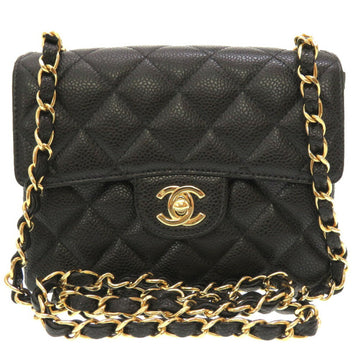 CHANEL Matelasse Caviar Skin Black No. 8 Gold Chain Shoulder Bag Coco Mark