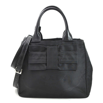 Prada handbag diagonal shoulder bag 2Way black nylon x leather PRADA ladies 1BG027