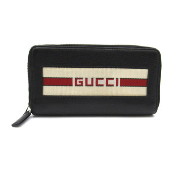 GUCCI Striped leather zip-around wallet Black leather 459138