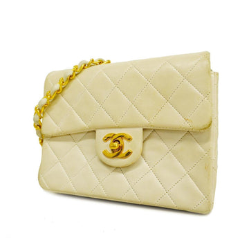 CHANEL Shoulder Bag Matelasse Chain Lambskin White Gold Hardware Women's