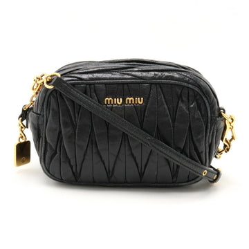 MIU MIU Miu Shoulder Bag Pochette Pouch Gathered Leather Black