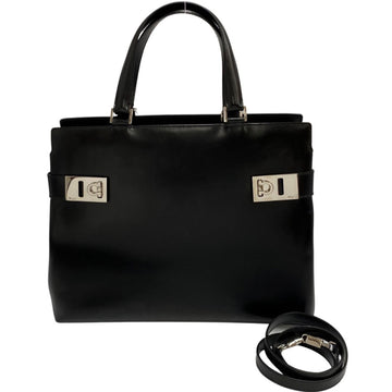 SALVATORE FERRAGAMO Gancini Hardware Calf Leather Genuine 2way Handbag Shoulder Bag Black