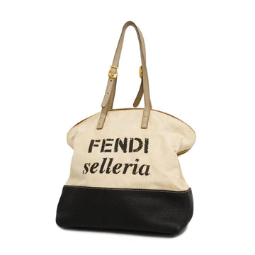 FENDI Tote Bag Selleria Canvas Leather Ivory Black Gold Hardware Women's