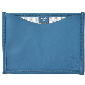 HERMES Flat Pouch / Pass Case  Petit Ash Swift Toile Blue White