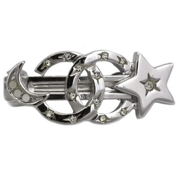 CHANEL Barrette Silver Rhinestone Coco Mark  Star Moon Stone Hair Clip Hairpin Women's