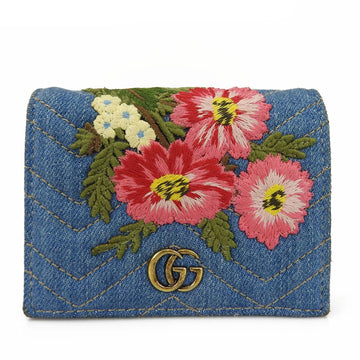 GUCCI 466492 Bifold Wallet Flower GG Marmont Compact Embroidery Accessories Ladies denim flower mini