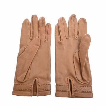 HERMES Leather Gloves #7 1/2 Brown Ladies