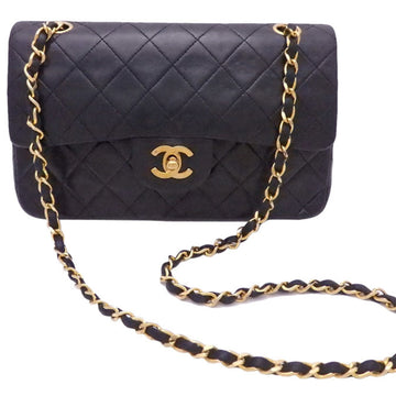 Chanel Shoulder Bag Matrasse Double Flap Black Leather Chain Ladies