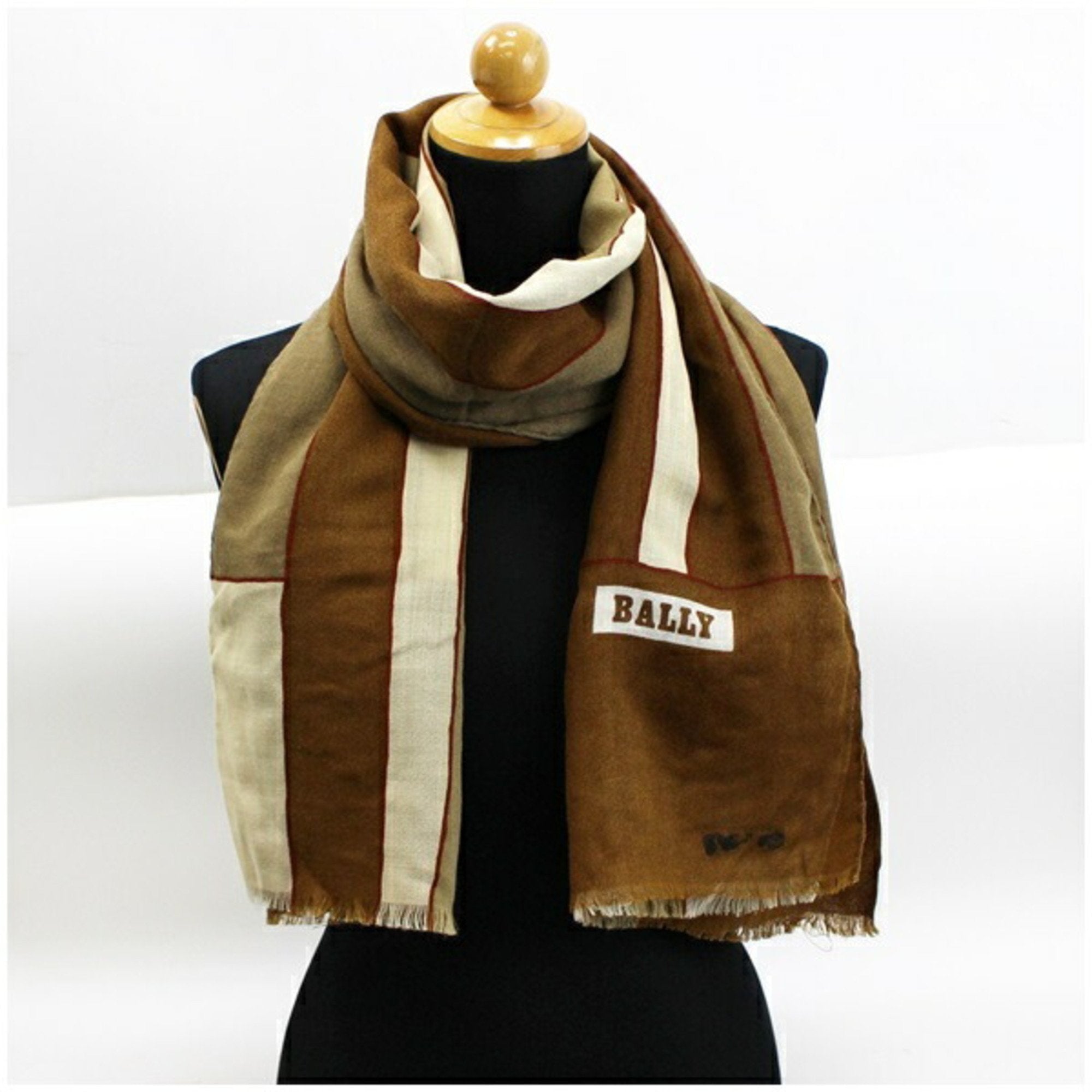 BALLY Large Stole Shawl Wool x Silk Brown Beige Rectangle