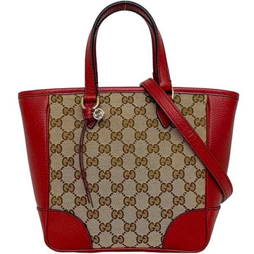 GUCCI 2way Beige Red GG 449241 Handbag Canvas Leather  Shoulder Bag Ladies