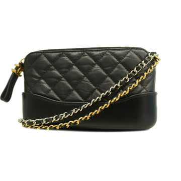 CHANEL Shoulder Bag Gabrielle W Chain Lambskin Black Gold Hardware Silver Women's