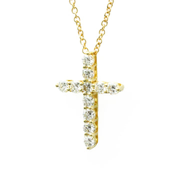 TIFFANY Small Cross Diamond Necklace Yellow Gold [18K] Diamond Men,Women Fashion Pendant Necklace [Gold]