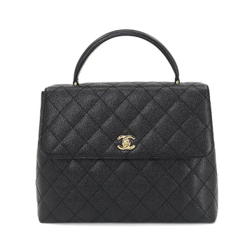 CHANEL matelasse hand bag caviar skin black A12397 gold metal fittings vintage Matelasse Bag