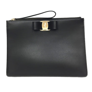 Salvatore Ferragamo Ferragamo Salvatore FIOCCO VARA clutch second bag 22D547 leather black back ladies