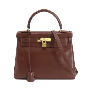 HERMES Kelly 28 2way hand shoulder bag Couchevel Epson Havana 〇U stamp inner stitching gold hardware