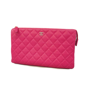 CHANEL Clutch Bag Matelasse Lambskin Pink Silver Hardware Women's