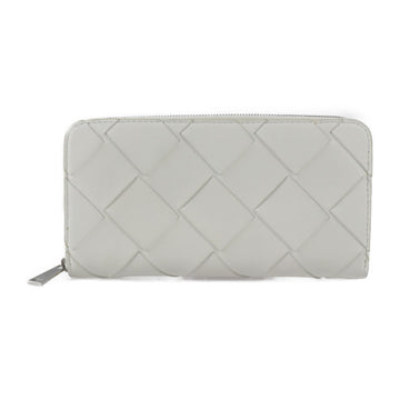 BOTTEGA VENETA Maxi Intrecciato Long Wallet 573431 Leather White Silver Hardware Round Zipper