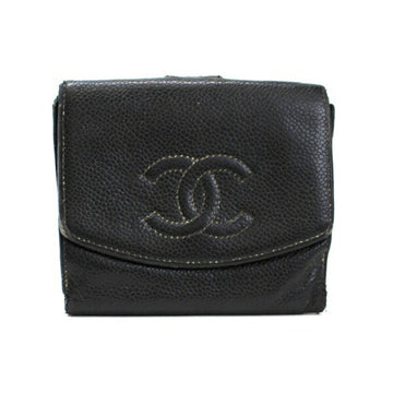 Chanel W Hook Wallet Caviar Skin Coco Mark Leather Black Ladies