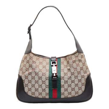 GUCCI GG Canvas Sherry Line Jackie Handbag 00963 Beige Brown Leather Ladies