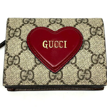 GUCCI Bifold Wallet Heart Motif GG Supreme Canvas Leather Beige x Red Card Case Valentine 648848