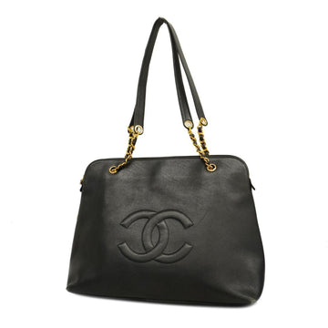 CHANEL Shoulder Bag Chain Caviar Skin Black Gold Hardware Women's