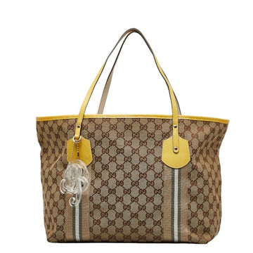 GUCCI GG Canvas Jolie Tote Bag 211970 Beige Yellow Patent Leather Women's