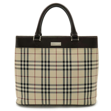 BURBERRY Nova Check Plaid Tote Bag Handbag Nylon Canvas Leather Beige Dark Brown Black