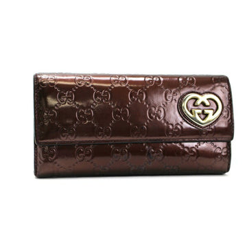 Gucci Shima Bi-Fold Wallet Lovely Heart Patent Leather Brown 251861 Ladies Logo Enamel