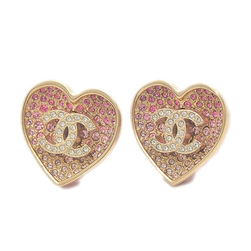 CHANEL Cocomark Heart Rhinestone Earrings Pink C23P