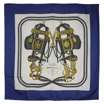 HERMES Carre 90 Scarf BRIDES de GALA Ceremony Horse Bridle Silk Blue Ladies