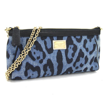 DOLCE & GABBANA Shoulder Bag Blue Black Leather Chain Leopard Print Women's DOLCE&GABBANA