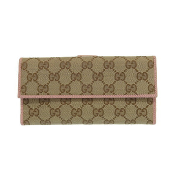 GUCCI GG Canvas Leather Bifold Long Wallet 231841 Beige Pink Ladies