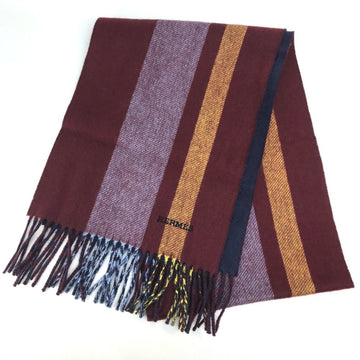 HERMES Alternate Stripe Muffler with Fringe Cashmere Unisex Multicolor/Navy