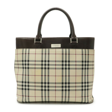 Burberry Nova Check Plaid Tote Bag Nylon Canvas Leather Beige Black Dark Brown