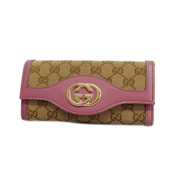 GUCCIAuth  Long Wallet Interlocking G 282431 GG Canvas Long Wallet Beige,Pink