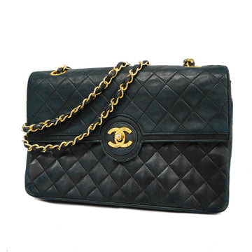 Chanel Matelasse W chain shoulder bag Women's Leather Shoulder Bag Black