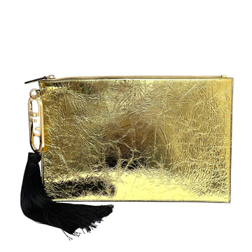 FENDI Clutch Bag Large Flat Pouch 8N0178 Charm Attached Women's Gold