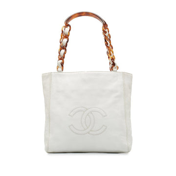 CHANEL Cocomark Handbag Tote Bag White Leather Ladies