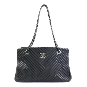 CHANEL shoulder bag chevron leather black ladies