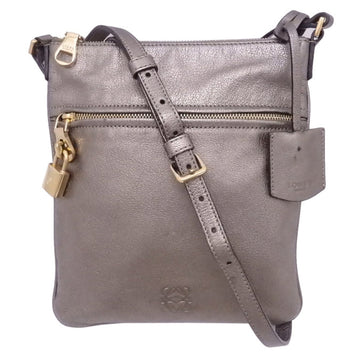 Loewe Shoulder Bag Anagram Metallic Gray Gold Leather Crossbody Ladies
