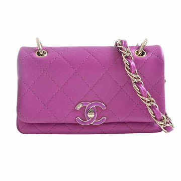 CHANEL Leather Matelasse Coco Mark Small Chain Shoulder Bag Purple