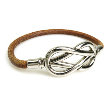 HERMES Bracelet Atame Leather/Metal Brown/Silver Unisex