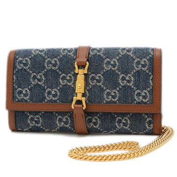 Gucci Jackie 1961 Chain Wallet Denim/Leather Blue/Brown 652681