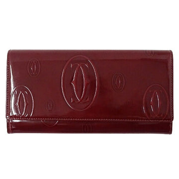 CARTIER Wallet Women's Long Happy Birthday Enamel Bordeaux Wine Red