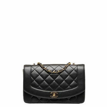 CHANEL Matelasse Cocomark Diana 25 Chain Shoulder Bag Black Lambskin Women's