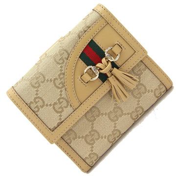 GUCCI W Wallet GG 233053 Beige Canvas Leather Ladies Sherry Line