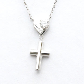 GUCCIPolished  Cross Heart Diamond Necklace 18K White Gold BF559201