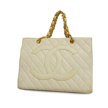 CHANEL Tote Bag Matelasse Chain Shoulder Caviar Skin White Gold Hardware Women's