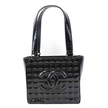 CHANEL shoulder bag chocolate bar patent leather black ladies