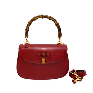 GUCCI Old  Bamboo Calf Leather Genuine 2way Shoulder Bag Mini Handbag Red 29148